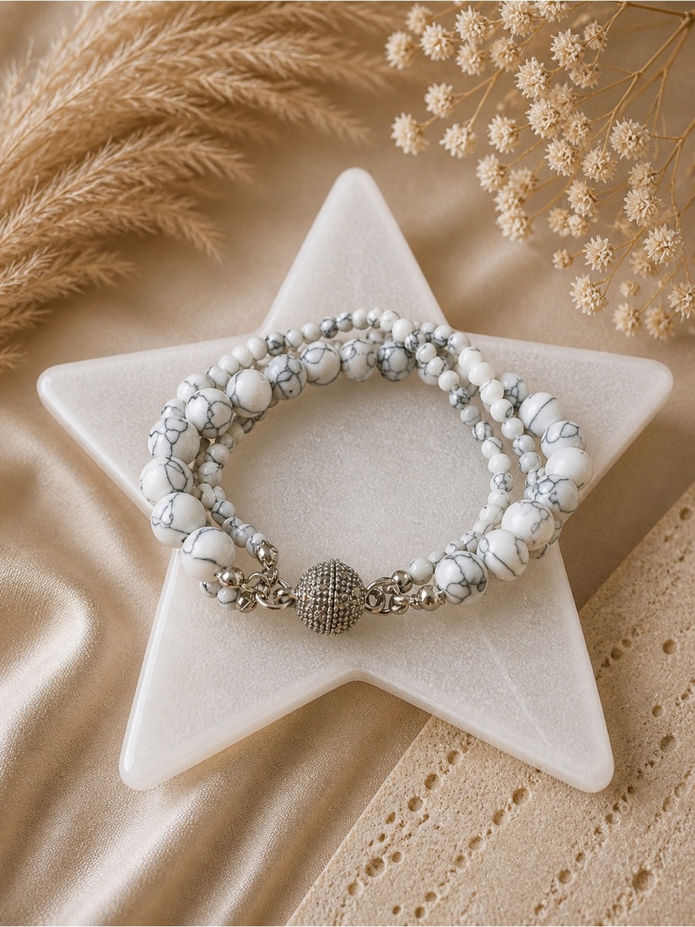 Howlite Magnetic Beaded Bracelet – 7.5 inches